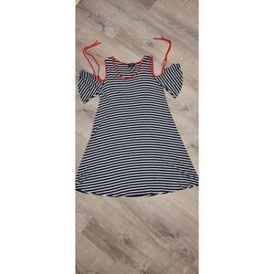 Espresso Women's Cold Shoulder Tied Flutter Short Sleeve Striped Dress Size M‎